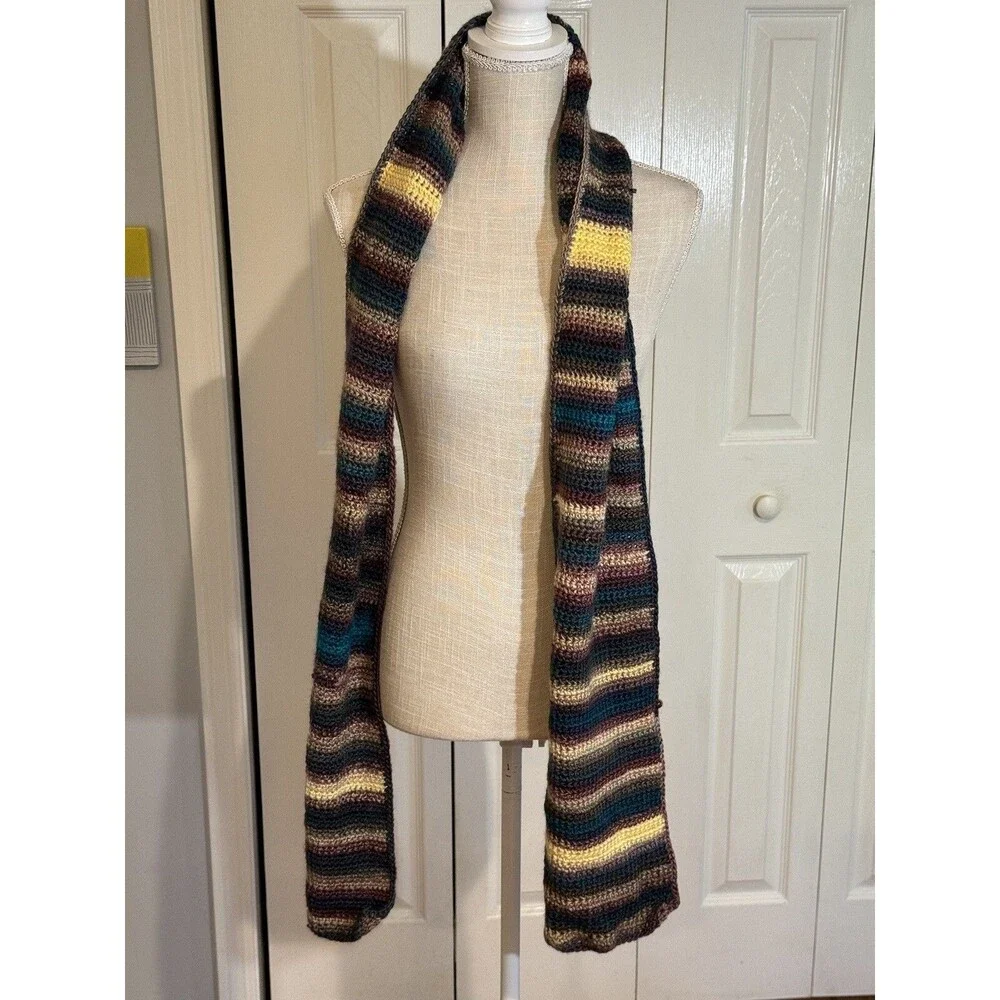 Handmade Crochet Scarf in Mauves Neutrals Teal Stunning 8